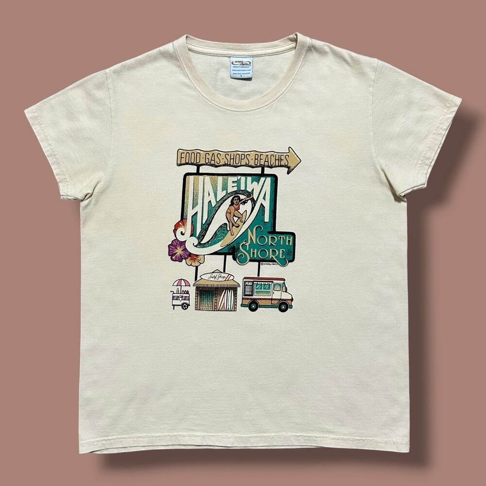 Crazy Shirts Hawaii Haleiwa North Shore Graphic Tee Coconut Dyed Beige Tan Small